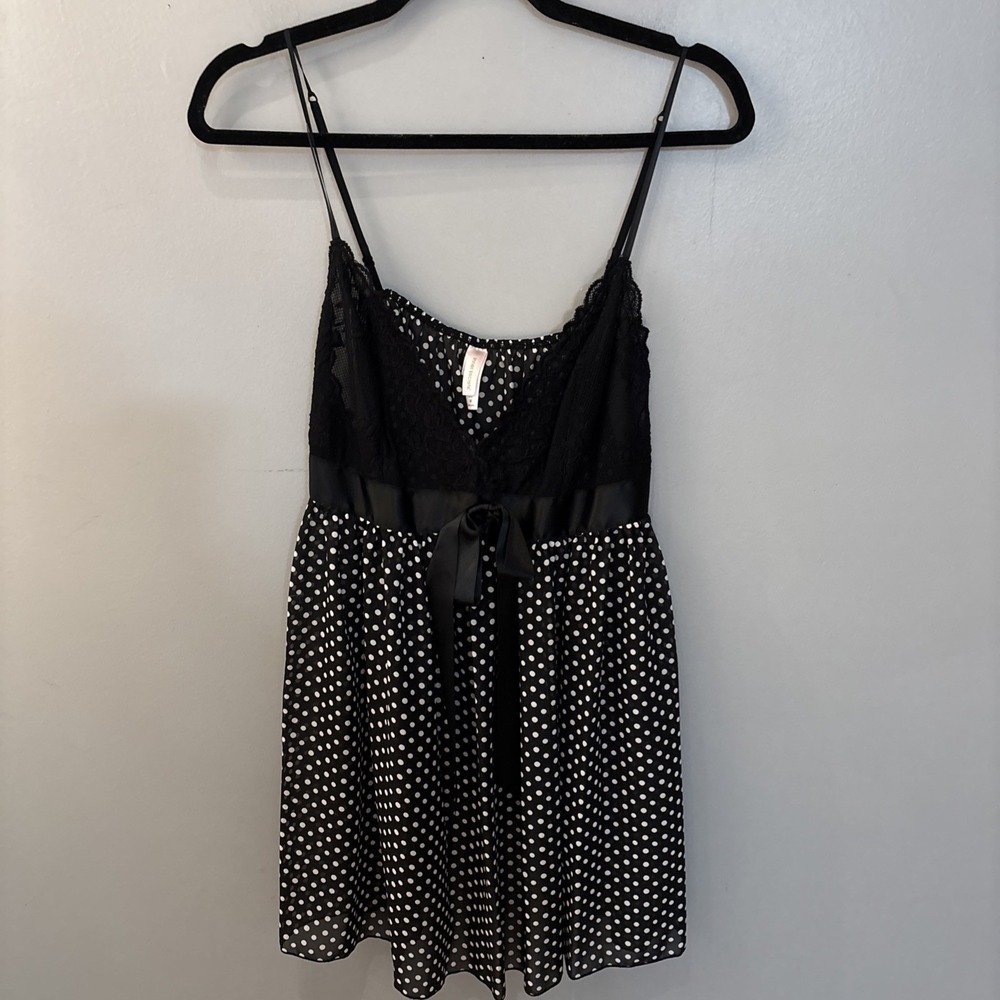 Inner Secrets Babydoll Chemise Lace Black White Polka Dot Size M Feminine